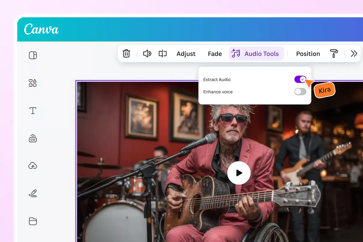 Canva video editor with audio extraction and Vocal Enhancer tools