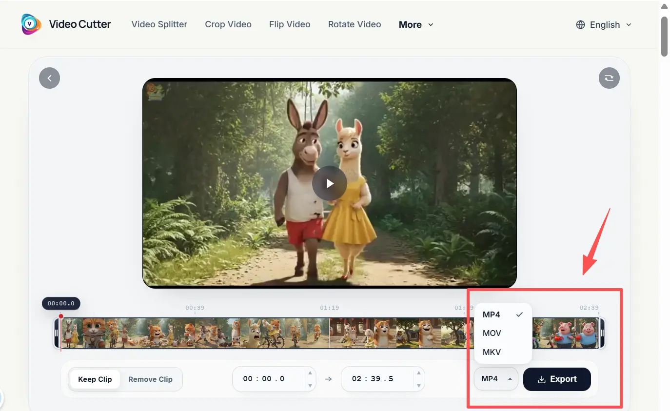Step 3: Export and download your trimmed YouTube video — no watermark, no render queue, no premium paywall